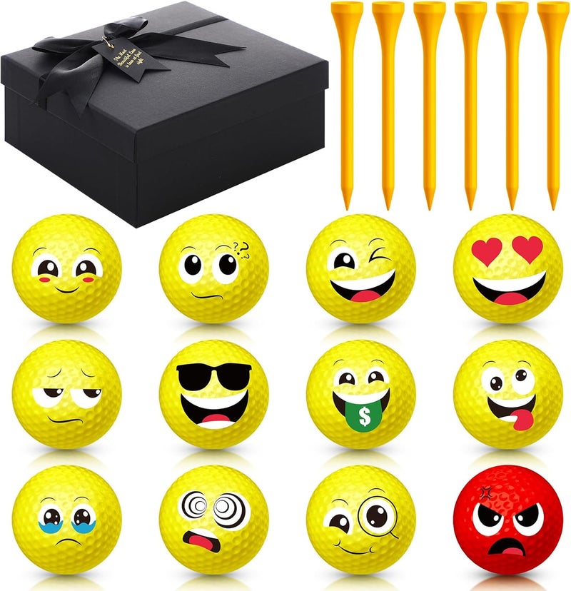 MiniInflat 19 Pcs Funny Golf Balls Set for Kids Adults Includes 12 Emoticon Practice Balls 6 Tees and Gift Box Novelty Golf Accessories for Men Women Birthday - Image 1